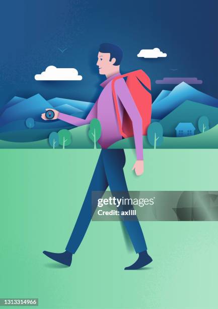 hiker on mountains - tourist stock illustrations