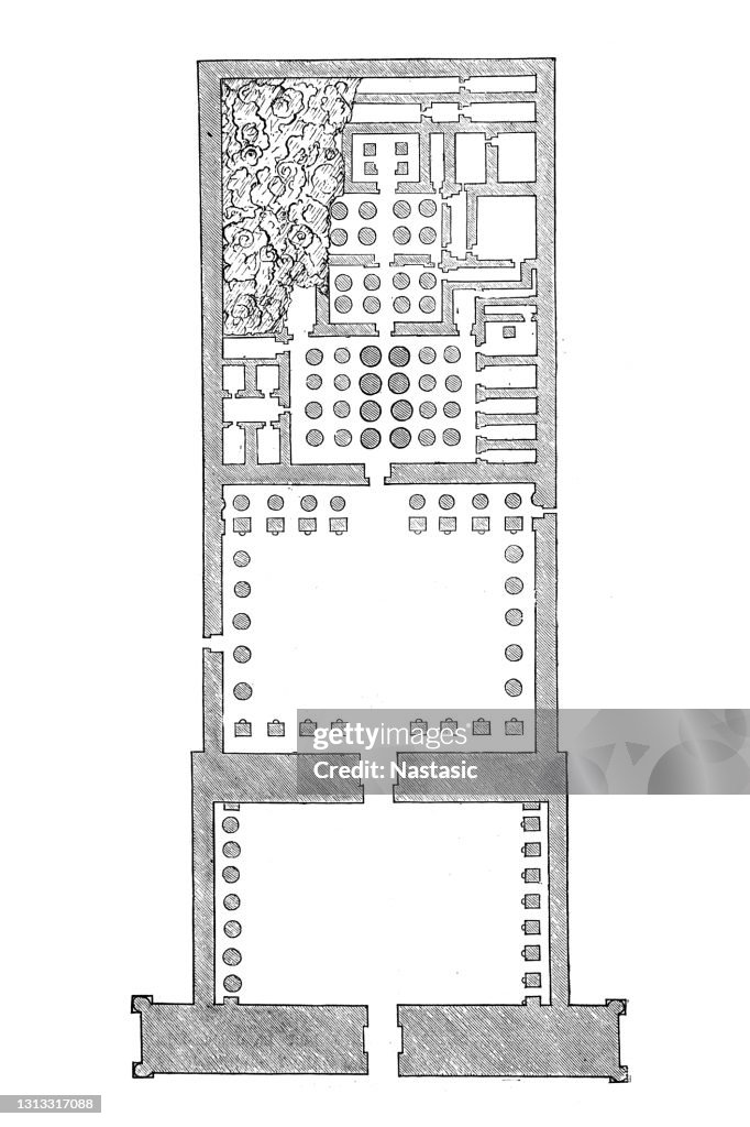 Floor plan of the Temple of Rameses III in Medinet Habu on the West Bank of the Nile, opposite Luxor.