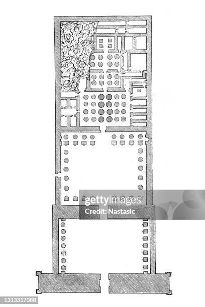 位於尼羅河西岸梅迪內哈布的拉梅塞斯三世神廟的平面圖，位於盧克索對面。 - thebes egypt 幅插畫檔、美工圖案、卡通及圖標