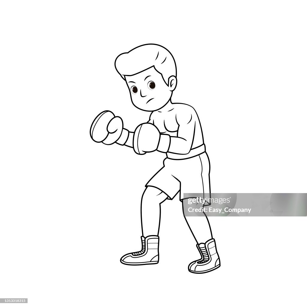 Vector Illustration Of Posing Boxer With Boxing Gloves Isolated On White  Background For Preschool Kid Coloring Activity Worksheet Comparison Drawing  Doodle Art Project First Word Book Or Flash Card High-Res Vector Graphic -