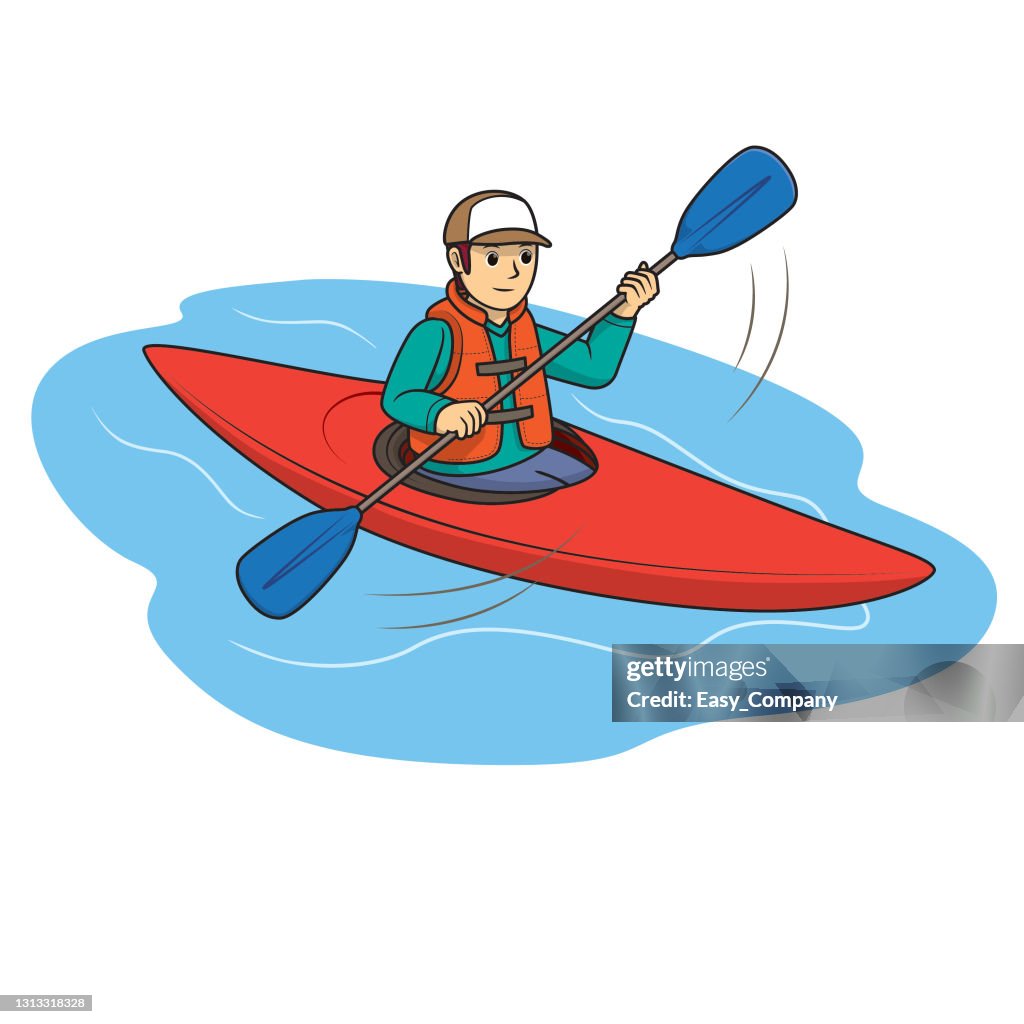 A Man Paddling In Canoe Or Kayak Extreme Sports Isolated On White  Background For Preschool Kid Coloring Activity Worksheet Comparison Drawing  Doodle Art Project First Word Book Or Flash Card Color Cartoon