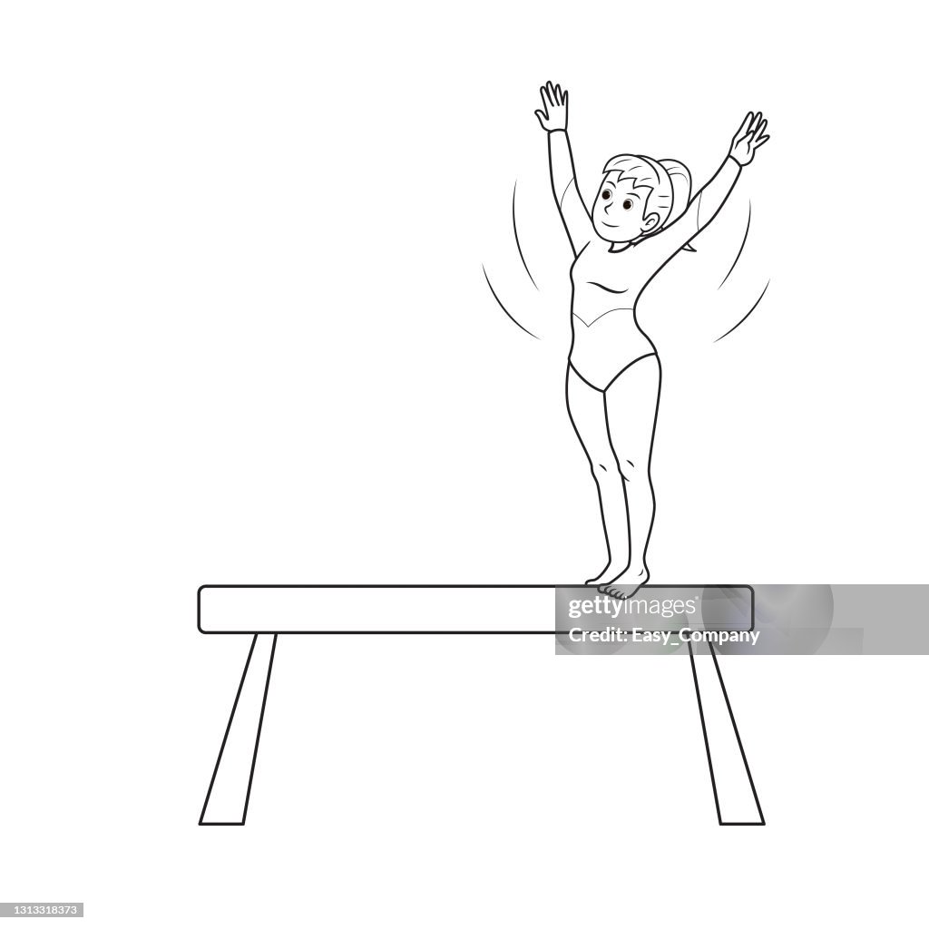 Young Artistic Gymnastics Athlete Training On Balance Beam Isolated On  White Background Kids Coloring Page Drawing Art First Word Flash Card Color  Cartoon Character Clipart Vector Illustration High-Res Vector Graphic -  Getty