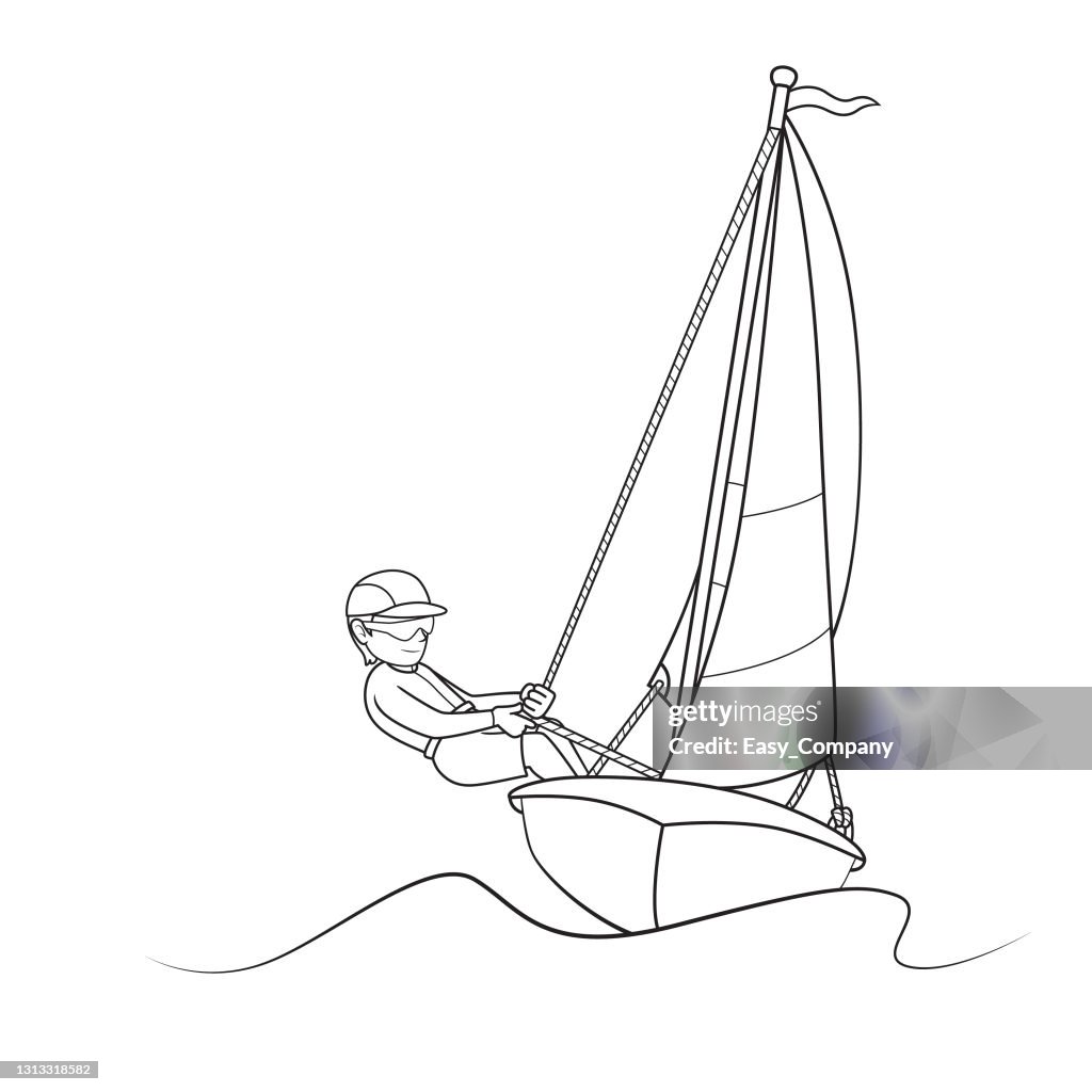 Vector Illustration Of Single Sailing Athlete On The Sailboat Isolated On  White Background Kids Coloring Page Drawing Art First Word Flash Card Color  Cartoon Character Clipart High-Res Vector Graphic - Getty Images