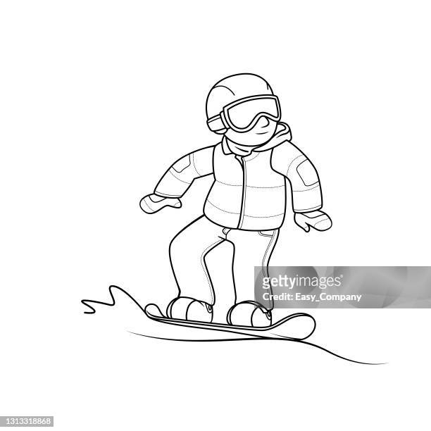 vector illustration of people standing on snowboard in winter sport game isolated on white background. sport competition or training concepts. kids coloring page. color cartoon character clipart. - man skiing stock illustrations
