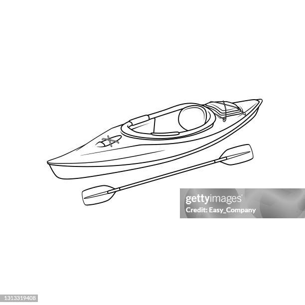 ilustrações de stock, clip art, desenhos animados e ícones de vector illustration of kayak canoe rowboat sailboat yacht isolated on white background. recreational sport concepts. kids coloring page. color cartoon character clipart. - caiaque barco a remos