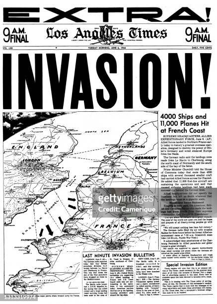1940s The Los Angeles Times Newspaper June 6 1944 Headlines Invasion Allied Forces Invade France D-Day World War 2 Ca USA.