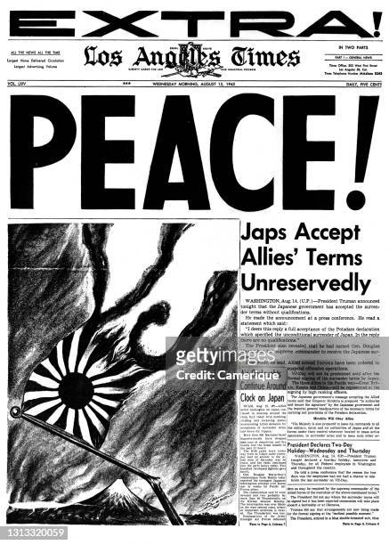 1940s The Los Angeles Times Newspaper August 15 1945 Headline Peace Japs Accept Allies' Terms Unreservedly Ca USA.