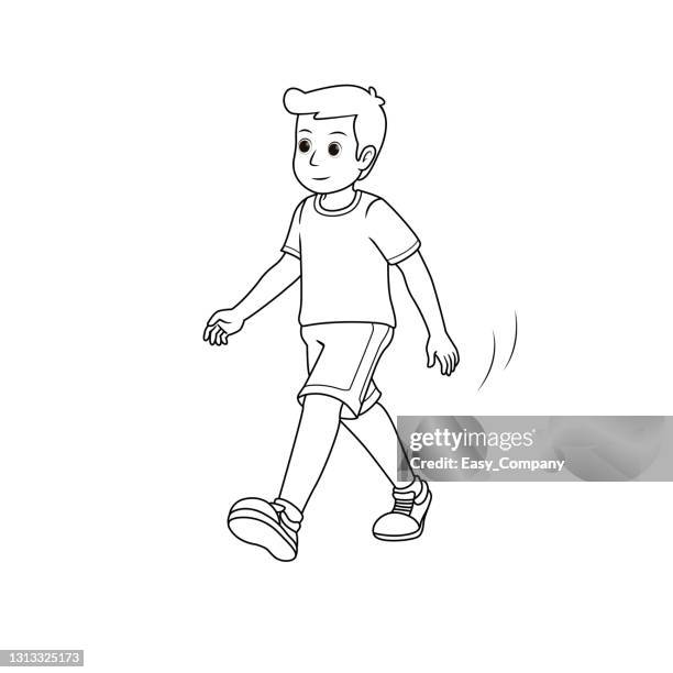 young adult man walking for exercise isolated on white background. kids coloring page, drawing, art, first word, flash card. color cartoon character clipart vector illustration. - power walking stock illustrations