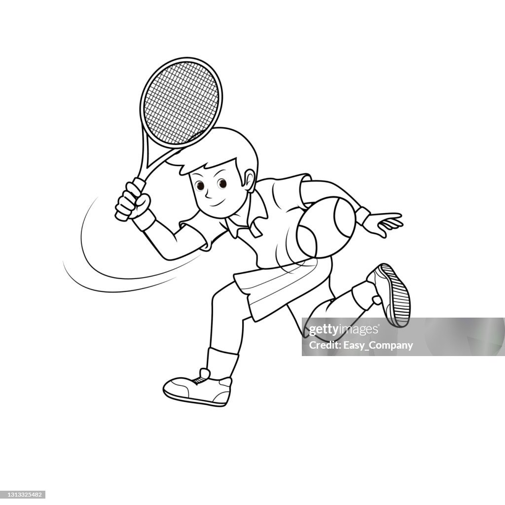 Vector Illustration Of Young Adult Tennis Player Playing Tennis With Racket  And Ball Isolated On White Background Kids Coloring Page Drawing Art Flash  Card Color Cartoon Character Clipart High-Res Vector Graphic -