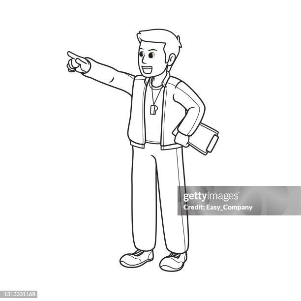 vector illustration of trainer coach isolated on white background. jobs and occupations concept. cartoon characters. education and school kids coloring page, printable, activity, worksheet, flashcard. - football playbook stock illustrations