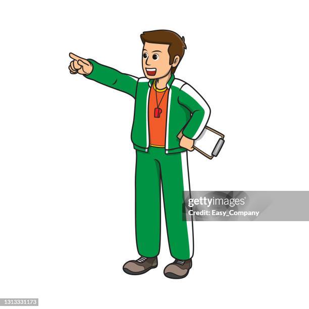 vector illustration of trainer coach isolated on white background. jobs and occupations concept. cartoon characters. education and school kids coloring page, printable, activity, worksheet, flashcard. - football playbook stock illustrations