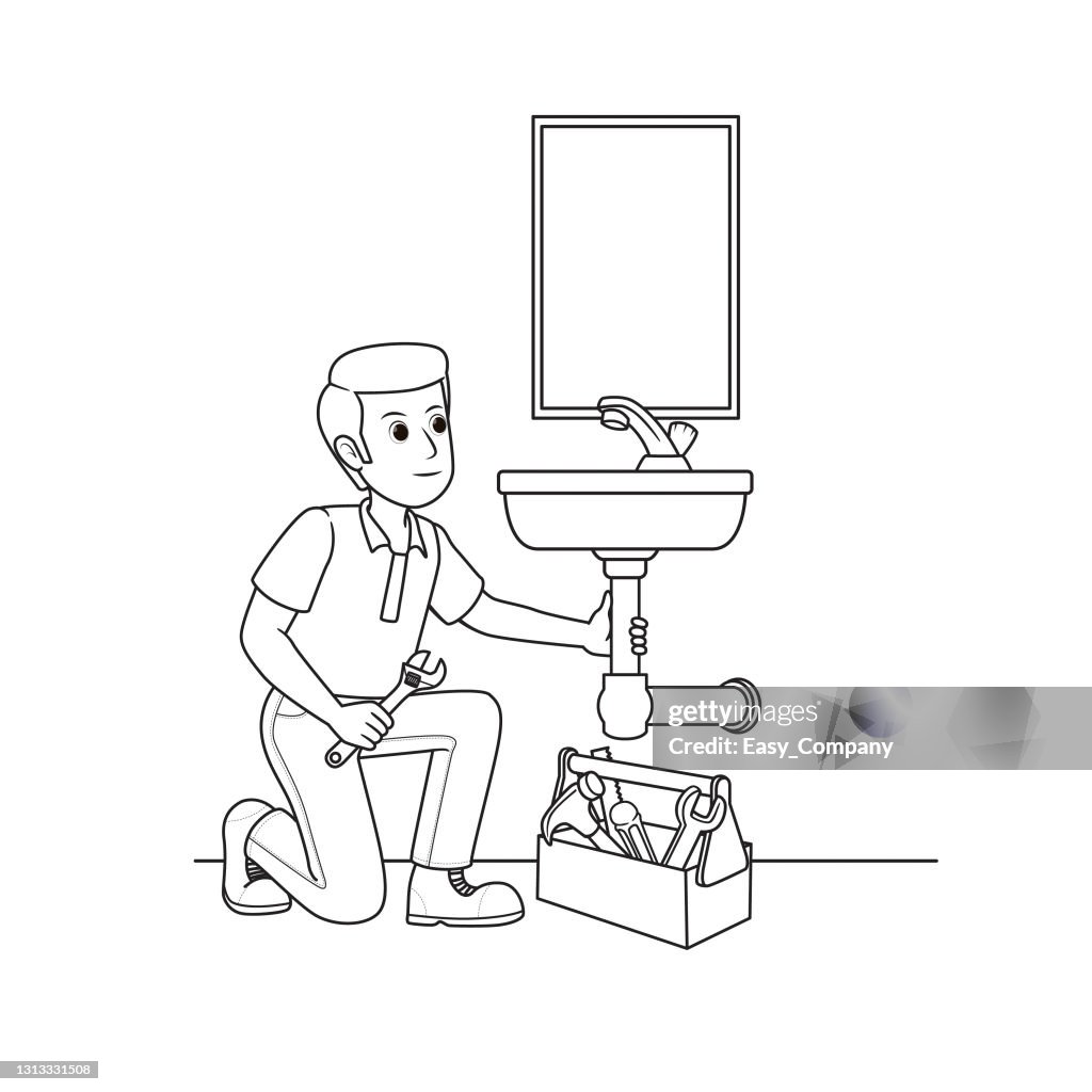 Vector Illustration Of Plumber Isolated On White Background Jobs And  Occupations Concept Cartoon Characters Education And School Kids Coloring  Page Printable Activity Worksheet Flashcard High-Res Vector Graphic - Getty  Images