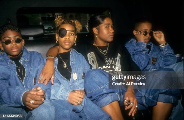 Group Immature arrive in their limo with co-manager/stylist Taz to shop at Spike's Joint and appear in a portrait taken on May 10, 1994 in Brooklyn,...