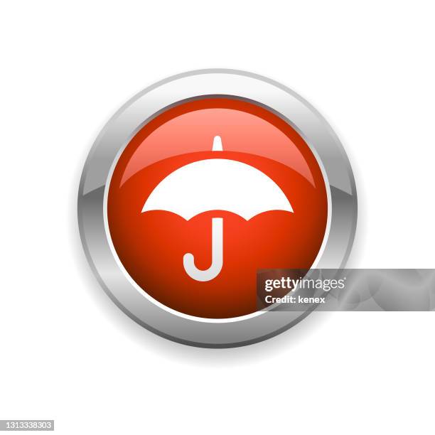 umbrella glossy icon - red umbrella stock illustrations
