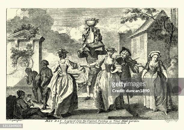 stockillustraties, clipart, cartoons en iconen met the milkmaid's garland, meidag tradities, 18e eeuw - may day international workers day