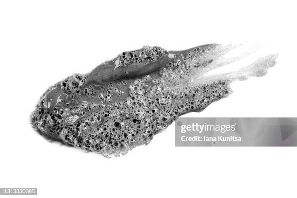 gray smear of korean bubble mask on white background isolated. acne treatment, cosmetology, dermatology. beauty product. black clay smudged. skin care, organic cosmetics. carbonic acid. closeup. - blackheads photos et images de collection