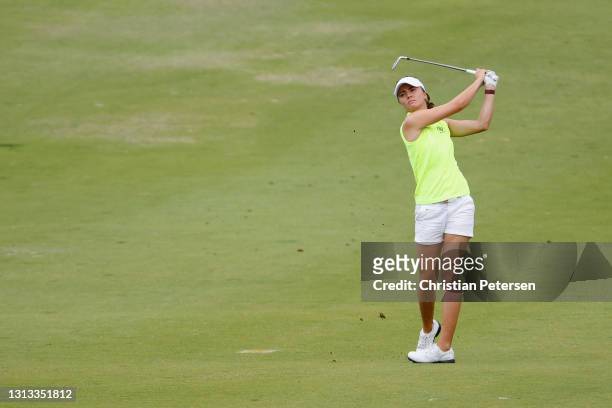 Klara Spilkova of the Czech Republic plays her second shot during the final round of the LPGA LOTTE Championship at Kapolei Golf Club on April 17,...