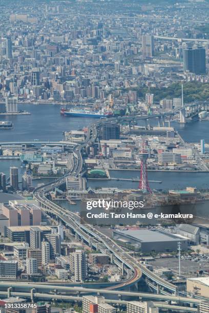 fukuoka city of japan aerial view from airplane - fukuoka prefecture stock pictures, royalty-free photos & images