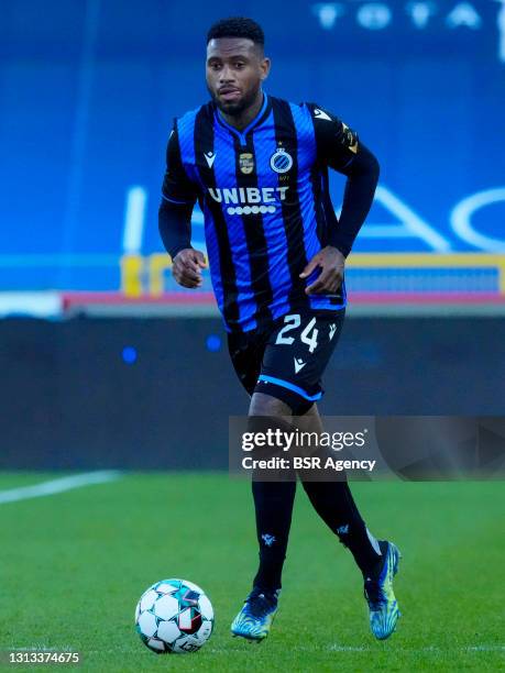 Stefano Denswil of Club Brugge during the Pro League match between Club Brugge and Excelsior Mouscron at Jan Breydelstadion on April 18, 2021 in...