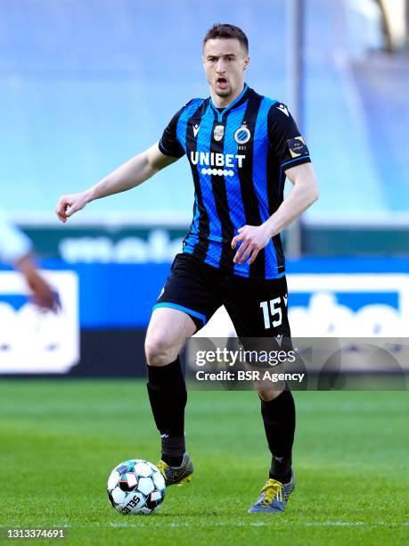 Matej Mitrovic of Club Brugge during the Pro League match between Club Brugge and Excelsior Mouscron at Jan Breydelstadion on April 18, 2021 in...