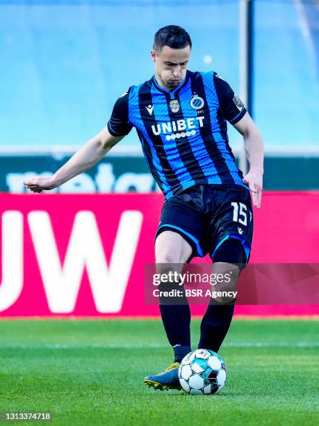 Matej Mitrovic of Club Brugge during the Pro League match between Club Brugge and Excelsior Mouscron at Jan Breydelstadion on April 18, 2021 in...