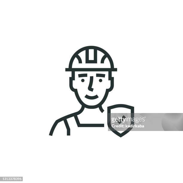 construction worker line icon - occupational safety and health stock illustrations