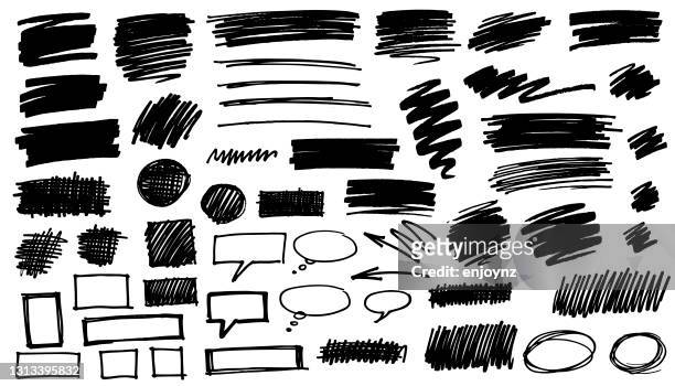 black pen marker shapes - pen scribble stock illustrations