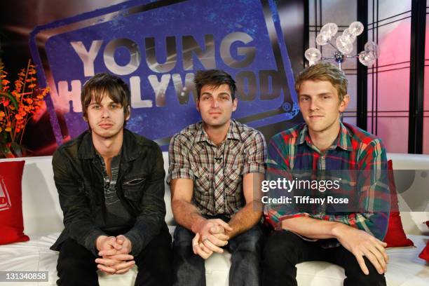 Musicians Mark Foster, Cubbie Fink and Mark Pontius of Foster The People visit YoungHollywood.com at the Young Hollywood Studio on May 24, 2011 in...
