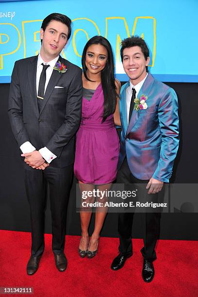Actor Nicholas Braun, TV personality Rachel Smith and actor Jared Kusnitz arrive at Walt Disney Pictures Presents The Premiere Of "PROM" at El...