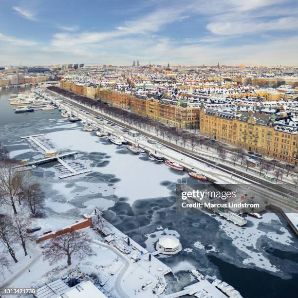 aerial view of strandvägen in stockholm - strandvägen stock pictures, royalty-free photos & images