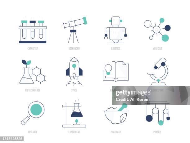 bildbanksillustrationer, clip art samt tecknat material och ikoner med ikonuppsättning för vetenskap - atom