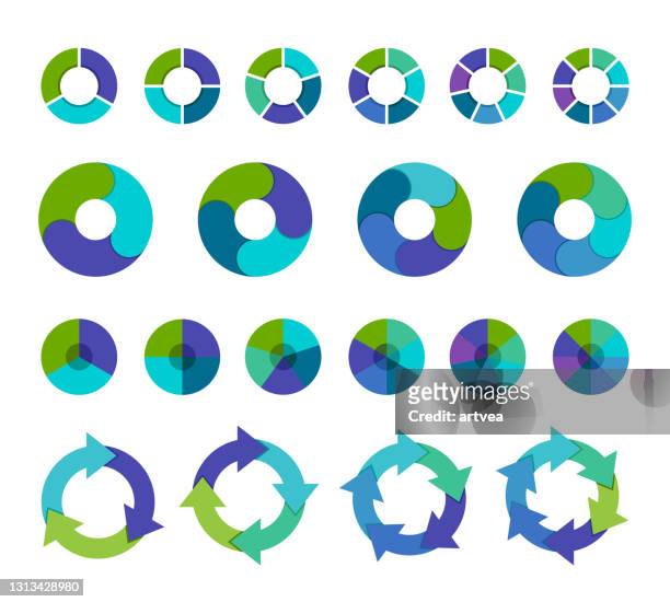stockillustraties, clipart, cartoons en iconen met kleurrijke cirkeldiagramcollectie met 3,4,5,6 en 7,8 secties of stappen - part of