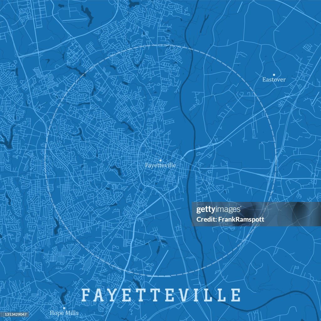 Fayetteville NC City Vector Road Map Blue Text