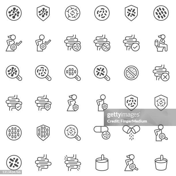 probiotika icon-set - diarrhö stock-grafiken, -clipart, -cartoons und -symbole