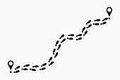 Human footprints tracking path. Shoes trail track with location pin. Footsteps route. Vector