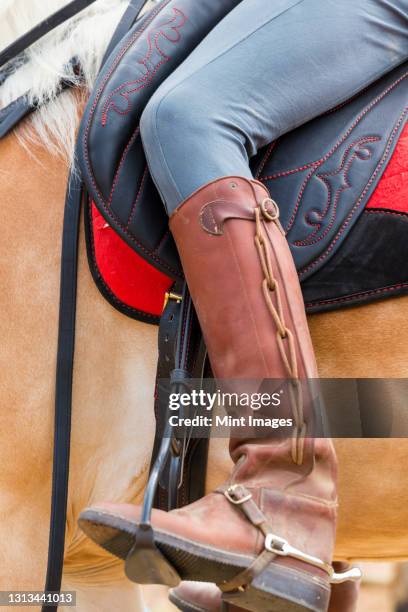 horse rider with ornate leather riding boots, tuscany italy - riding boot stock pictures, royalty-free photos & images