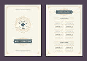 Menu design template with cover and restaurant vintage logo vector brochure