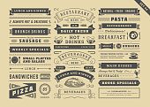 Restaurant menu typographic decoration design elements set vintage and retro style vector illustration