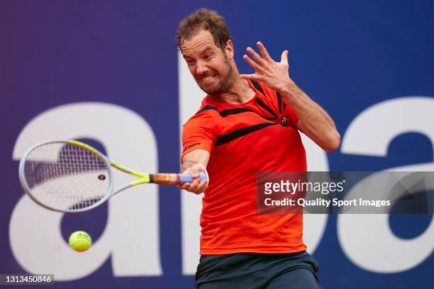 Richard Gasquet of France returns the ball during his Men's Singles round of 64 match against Jordan Thompson of Australia on day two of the...