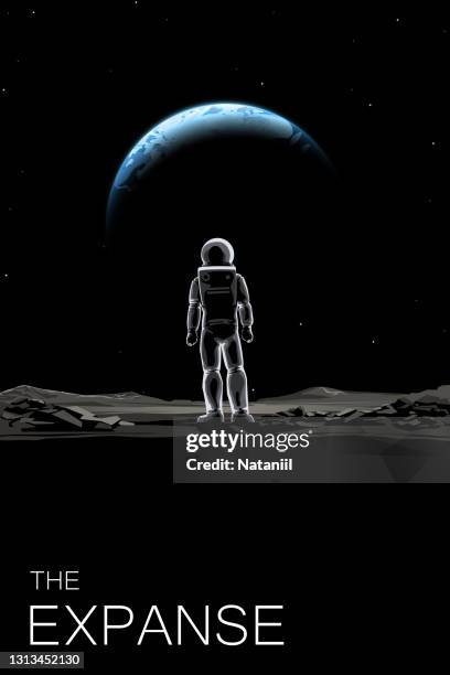 stockillustraties, clipart, cartoons en iconen met ruimteposter - astronaut moon