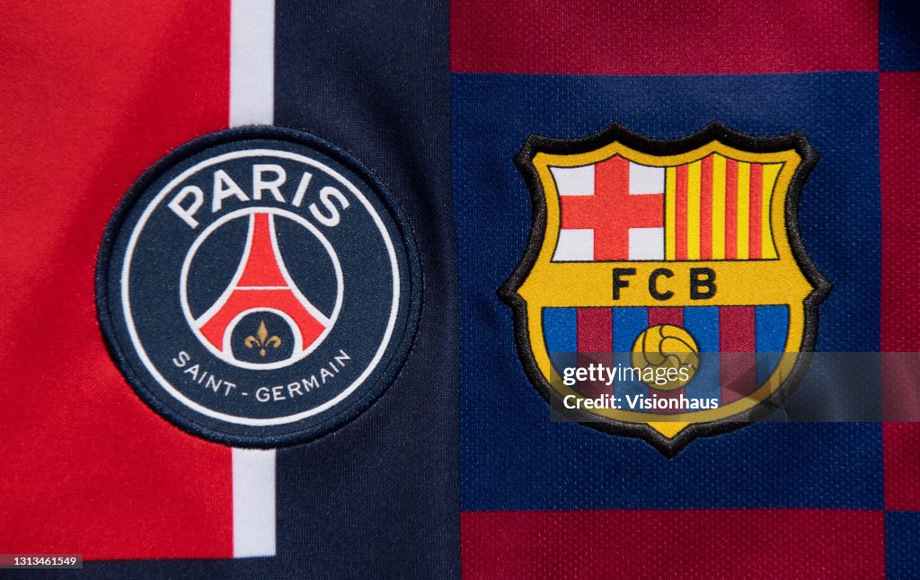 The Club Badges of Paris Saint-Germain and FC Barcelona