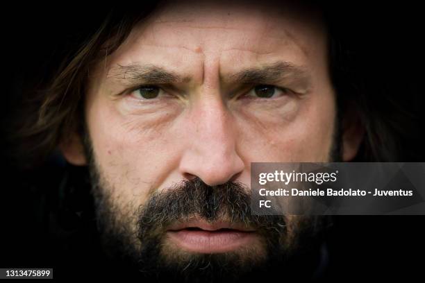 Juventus coach Andrea Pirlo during the Serie A match between Atalanta BC and Juventus at Gewiss Stadium on April 18, 2021 in Bergamo, Italy. Sporting...