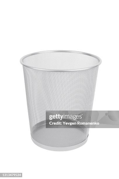 metal wastepaper basket isolated on white background - waste basket stock pictures, royalty-free photos & images