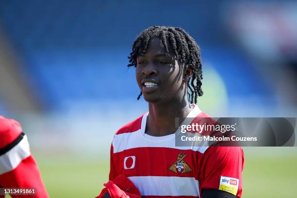 Taylor Richards of Doncaster Rovers looks on during the Sky Bet League One match between Shrewsbury Town and Doncaster Rovers at Montgomery Waters...