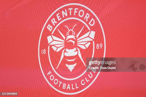 Detailed view of the Brentford logo prior to the Sky Bet Championship match between Brentford and Cardiff City at Brentford Community Stadium on...