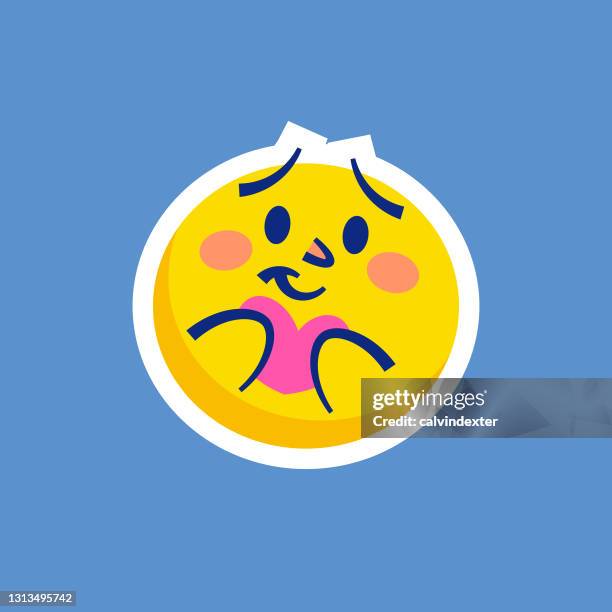 emoticon sticker on blue background - empathy understanding stock illustrations
