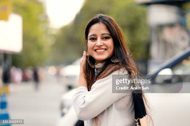 portrait of beautiful woman having fun - indiana imagens e fotografias de stock