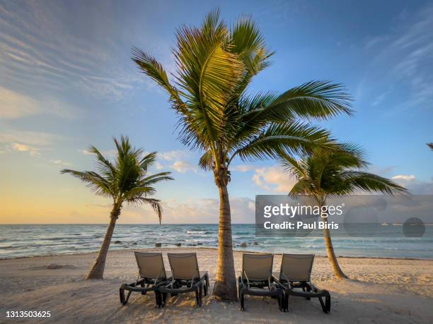 empty beach on the shores of the mexican caribbean, south of cancun - playa del carmen stock-fotos und bilder