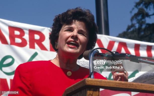Senator Diane Feinstein speaks during campaign stop with Presidential candidate Bill Clinton and wife Hillary during campaign stop, September 16,...
