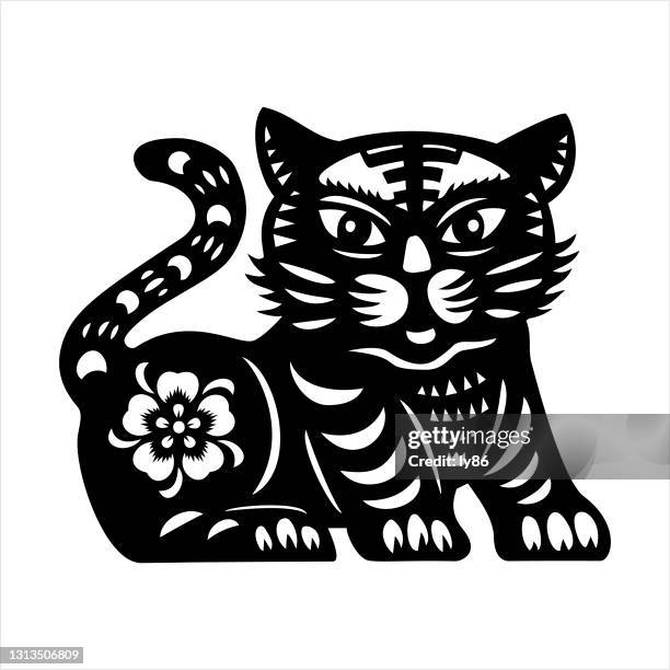 tiger, papercut tiger, chinesischer tierkreis, jahr des tigers - vietnam stock-grafiken, -clipart, -cartoons und -symbole